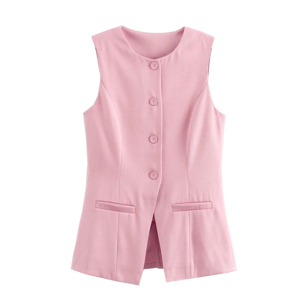 Tailored sleeveless vest for women — button-up, summer streetwear style.