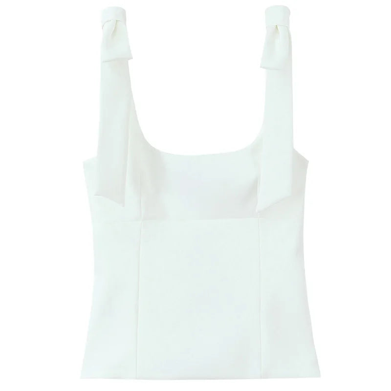 TRAF butterfly crop top for women — yellow or white, sleeveless, backless, with cute bow and off-shoulder design. Perfect for summer.