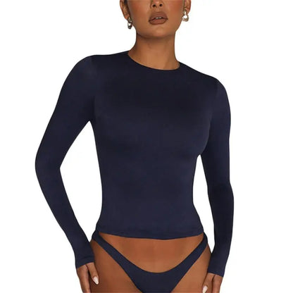 Slim-fit long sleeve tee for women, Y2K streetwear style — perfect for spring/autumn.