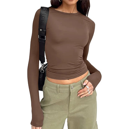 Slim-fit long sleeve tee for women, Y2K streetwear style — perfect for spring/autumn.