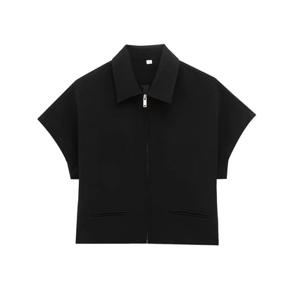 TFMLN 2025 black two-piece set — zip-up top and wide-leg pants.