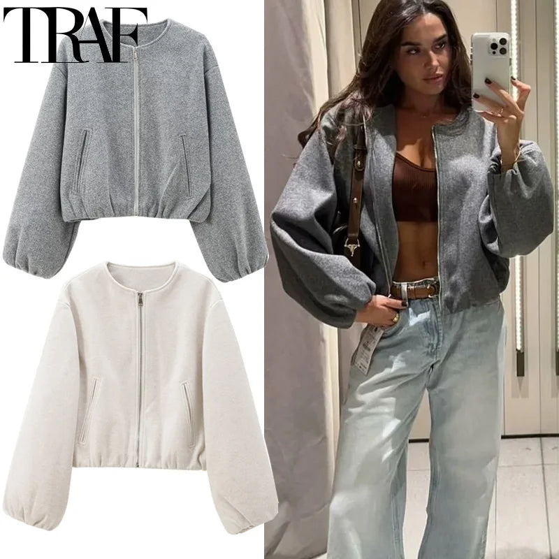Faux wool cropped bomber — effortless style for fall and winter.