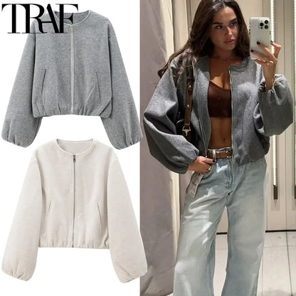 Faux wool cropped bomber — effortless style for fall and winter.