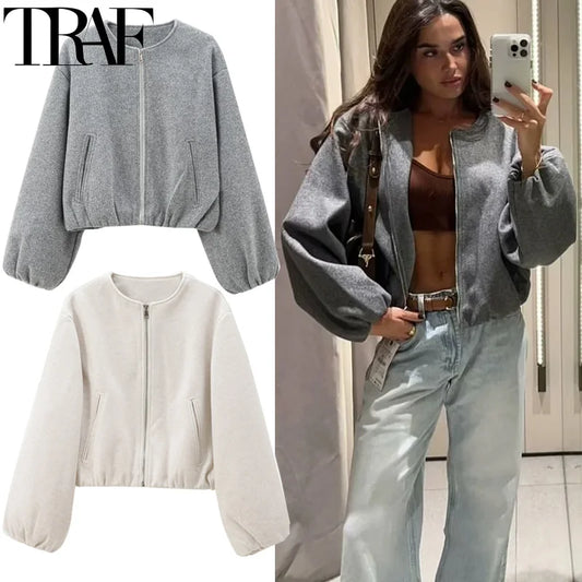 Faux wool cropped bomber — effortless style for fall and winter.