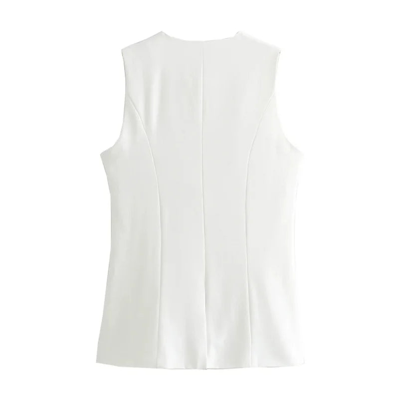 Tailored sleeveless vest for women — button-up, summer streetwear style.