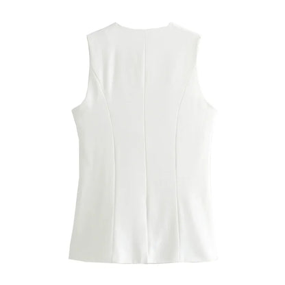 Tailored sleeveless vest for women — button-up, summer streetwear style.