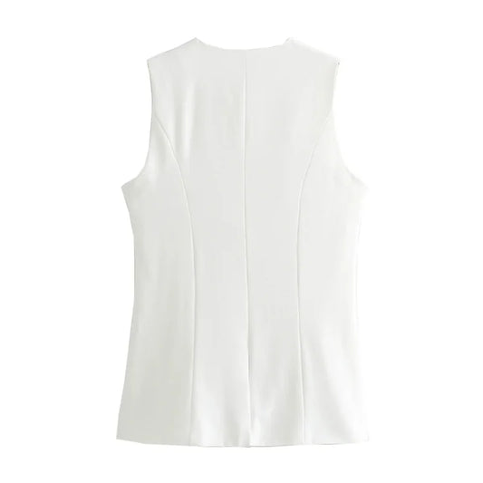 Tailored sleeveless vest for women — button-up, summer streetwear style.