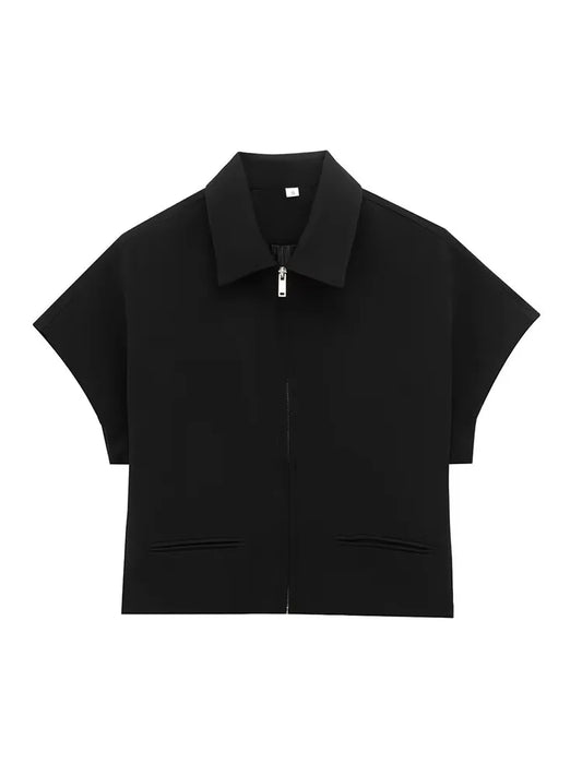TFMLN 2025 black two-piece set — zip-up top and wide-leg pants.