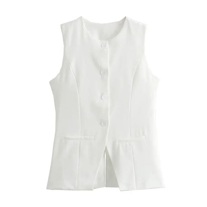 Tailored sleeveless vest for women — button-up, summer streetwear style.