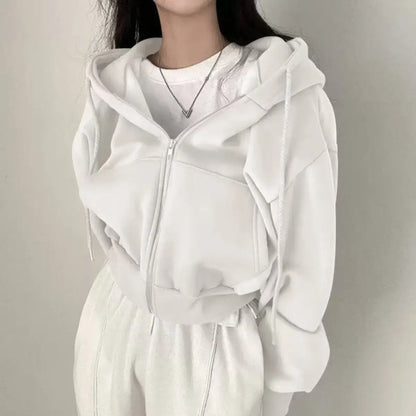 Y2K cropped hoodie for women — zip-up, long sleeve, Harajuku streetwear style. Perfect for autumn and winter.