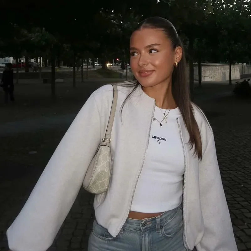 Faux wool cropped bomber — effortless style for fall and winter.