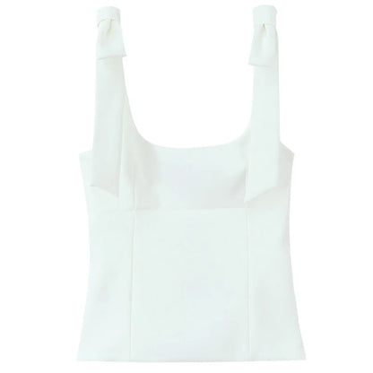 TRAF butterfly crop top for women — yellow or white, sleeveless, backless, with cute bow and off-shoulder design. Perfect for summer.