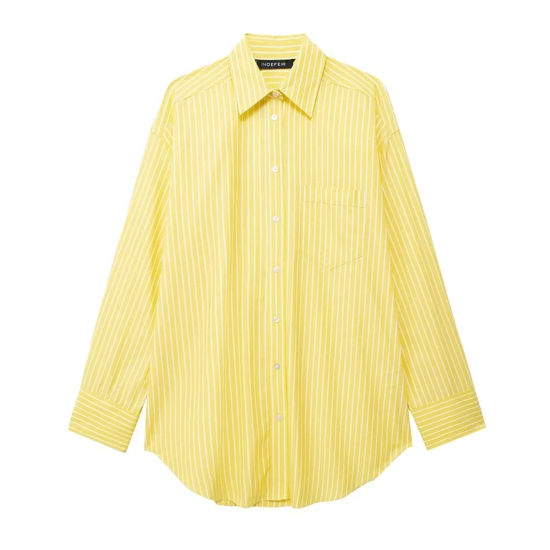 Women's Yellow Striped Shirt and Pants Set