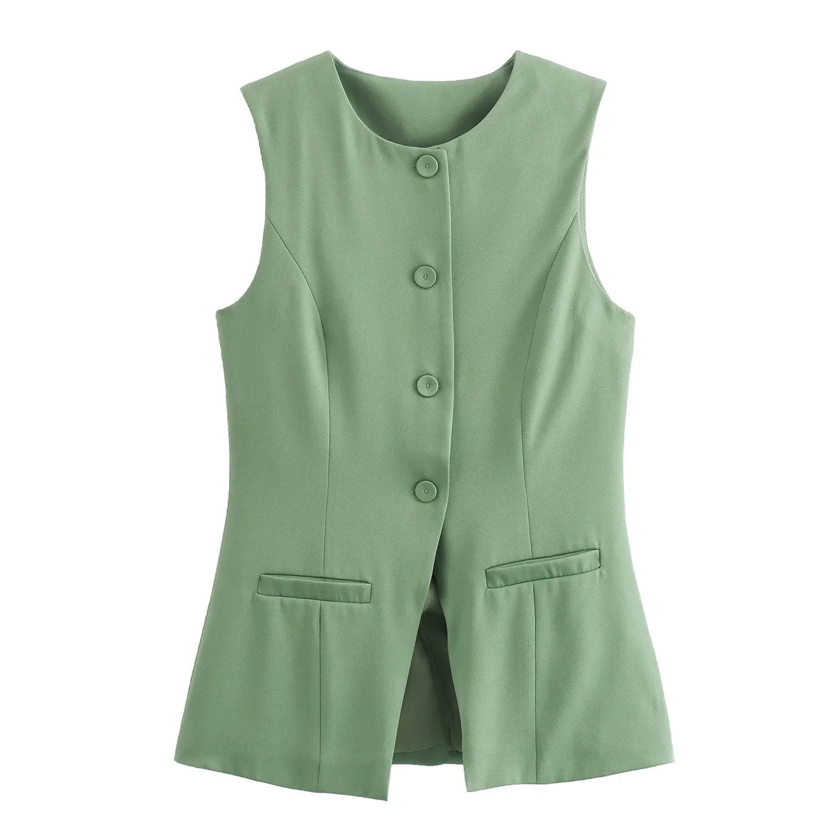 Tailored sleeveless vest for women — button-up, summer streetwear style.