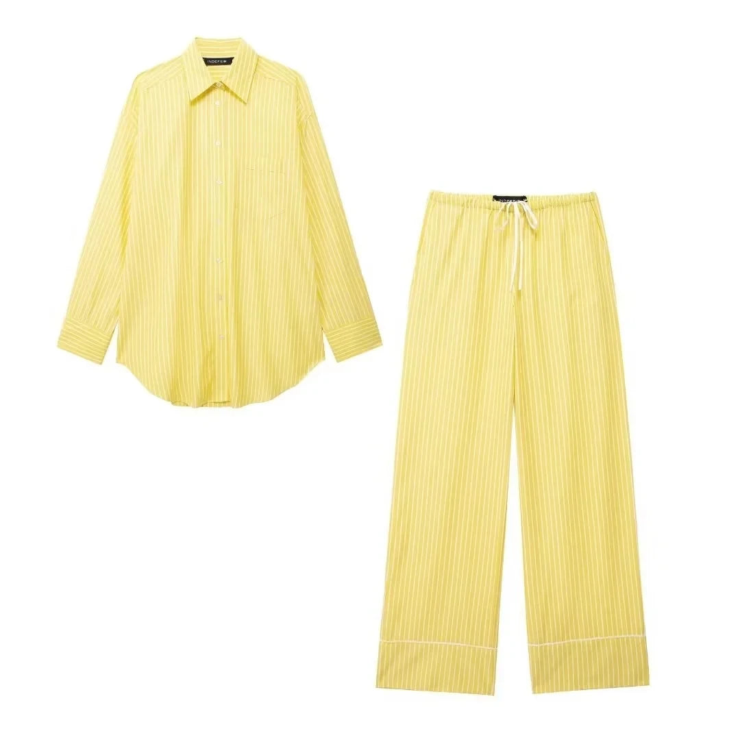 Women's Yellow Striped Shirt and Pants Set