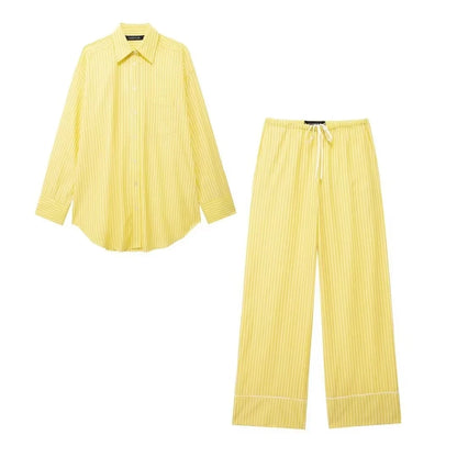 Women's Yellow Striped Shirt and Pants Set