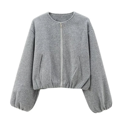 Faux wool cropped bomber — effortless style for fall and winter.