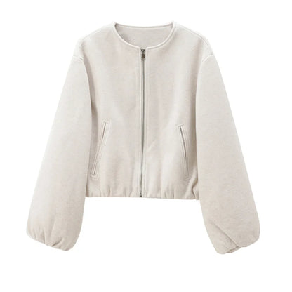 Faux wool cropped bomber — effortless style for fall and winter.