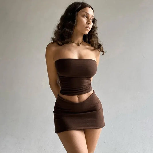 Hawthaw 2024 Summer Tube Top & Mini Skirt Set – Party, Club & Vacation.