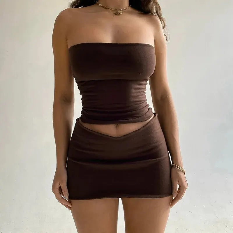 Hawthaw 2024 Summer Tube Top & Mini Skirt Set – Party, Club & Vacation.