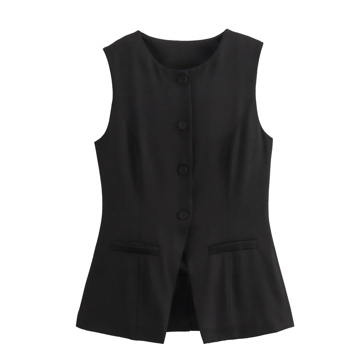 Tailored sleeveless vest for women — button-up, summer streetwear style.