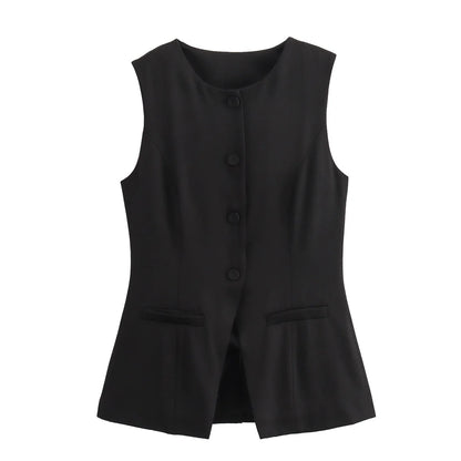 Tailored sleeveless vest for women — button-up, summer streetwear style.