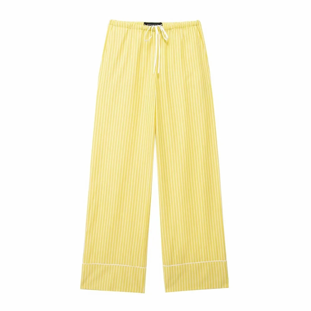 Women's Yellow Striped Shirt and Pants Set