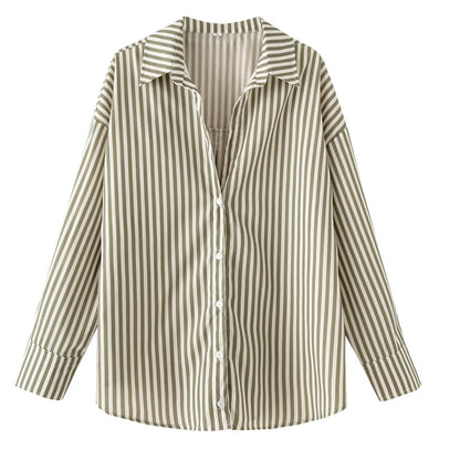 Striped blue & white shirt, long sleeves, casual style.